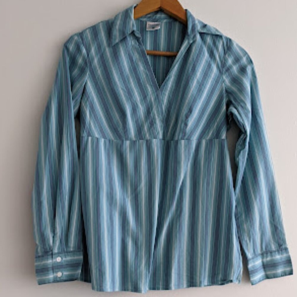 Motherhood Maternity Blue Striped Dress Shirt S